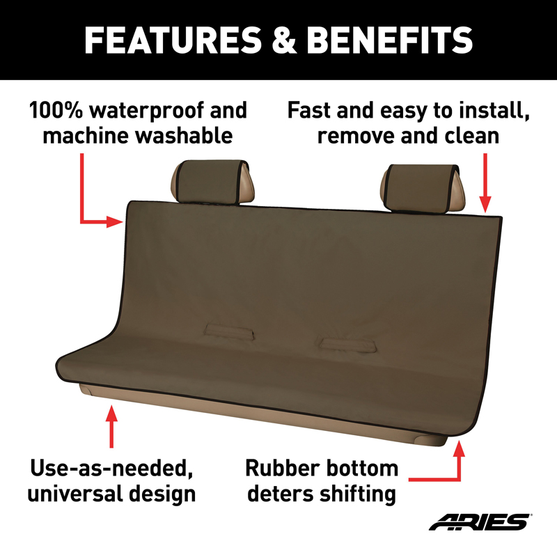 ARIES | Seat Defender 58" x 63" Removable Waterproof Brown XL Bench Seat Cover ARIES Seat Covers