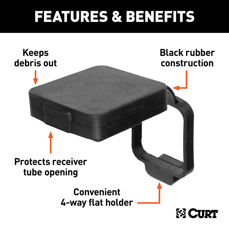 CURT | 2" Rubber Hitch Tube Cover with 4-Way Flat Holder (Packaged) CURT Hitch Accessories