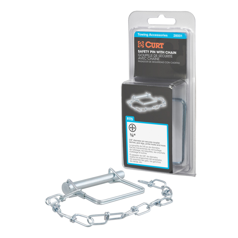 CURT | 3/8" Safety Pin with 12" Chain (2-3/4" Pin Length, Packaged)