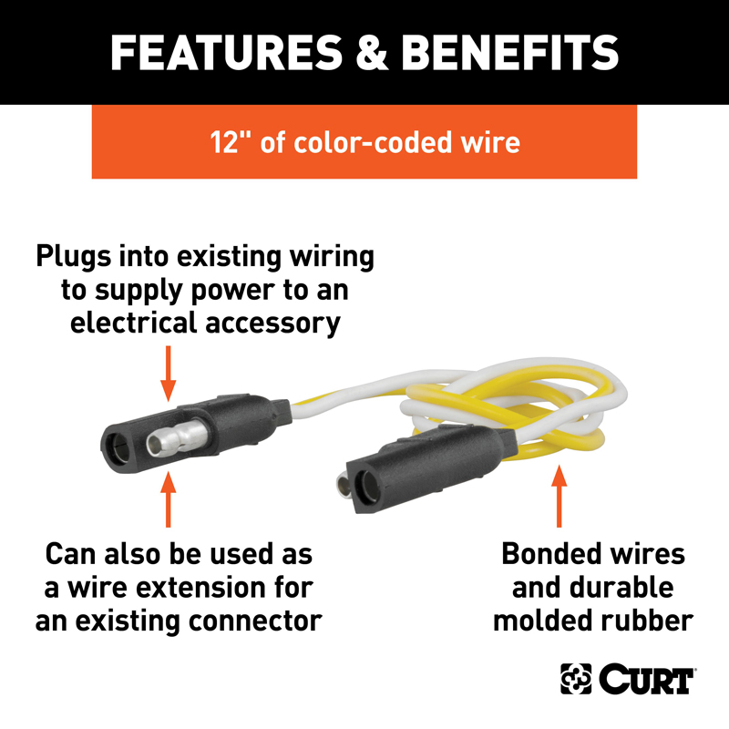 CURT | 2-Way Flat Connector Plug & Socket with 12" Wires CURT Electrical & Wiring