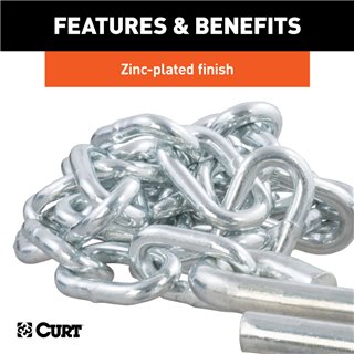 CURT | 48" Safety Chain with 2 S-Hooks (5,000 lbs, Clear Zinc) CURT Tow Hook