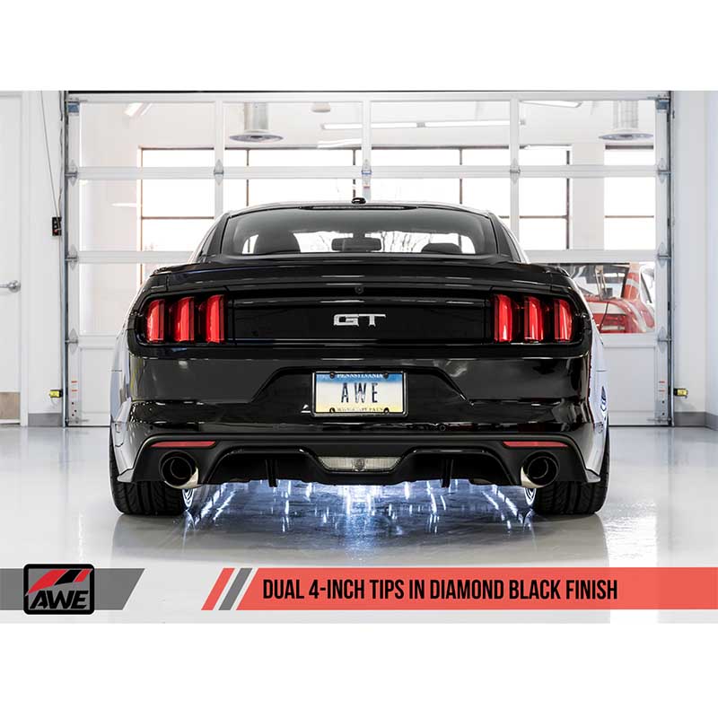 AWE Tuning | Track Cat-Back Exhaust Dual 4" Black Tips - Mustang 5.0L 2015-2017 AWE Tuning Cat-Back Exhausts