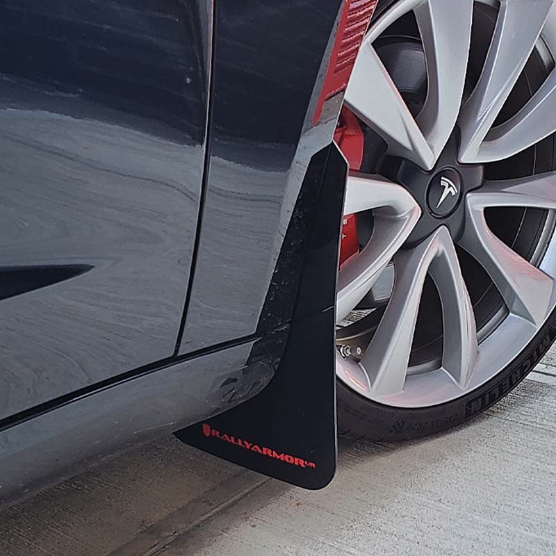 RallyArmor | UR Mud Flap Red Logo - Tesla Model 3 2017-2023 RallyArmor Mud Flaps