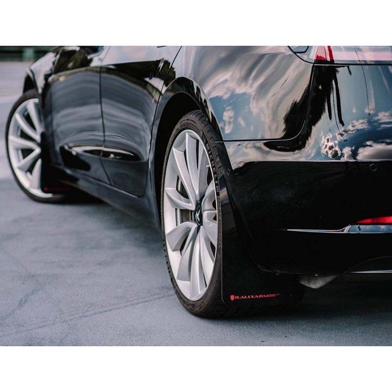RallyArmor | UR Mud Flap Red Logo - Tesla Model 3 2017-2023 RallyArmor Mud Flaps