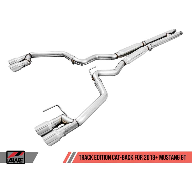 AWE Tuning | Track Cat-Back Exhaust Quad 4" Black Tips - Mustang GT / Bullitt 5.0L 2018-2023 AWE Tuning Cat-Back Exhausts