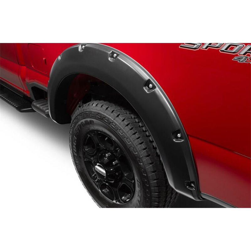 Bushwacker | 20146-02 Black Pocket/Rivet Style Smooth Finish Rear Fender Flares for 2023-2024 Ford F-250/350 - F-250 / F-350  20