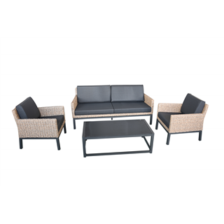 MOSS | TAN rattan + BLACK alu set,BLACK glass table,