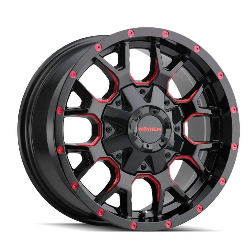 Mayhem | WARRIOR 17x9.0 ET18 - Gloss Black Milled Prism Red