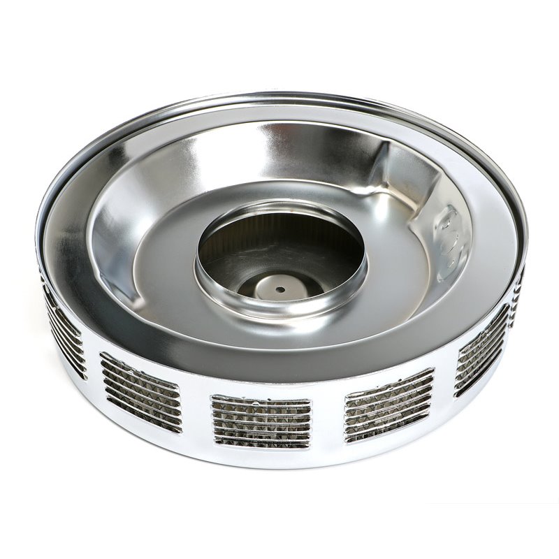 Trans-Dapt | Louvered CORVETTE-Style Air Cleaner Set; 14 in. x 3 in., 5-1/8 in. Neck-CHROME