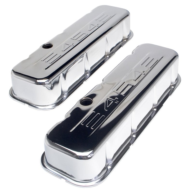 Trans-Dapt | 454 C.I.D. Logo Design Valve Covers TALL 1965-2000 BB Chevy 454-CHROME - Corvette / Monte Carlo 7.4L 1970-1975