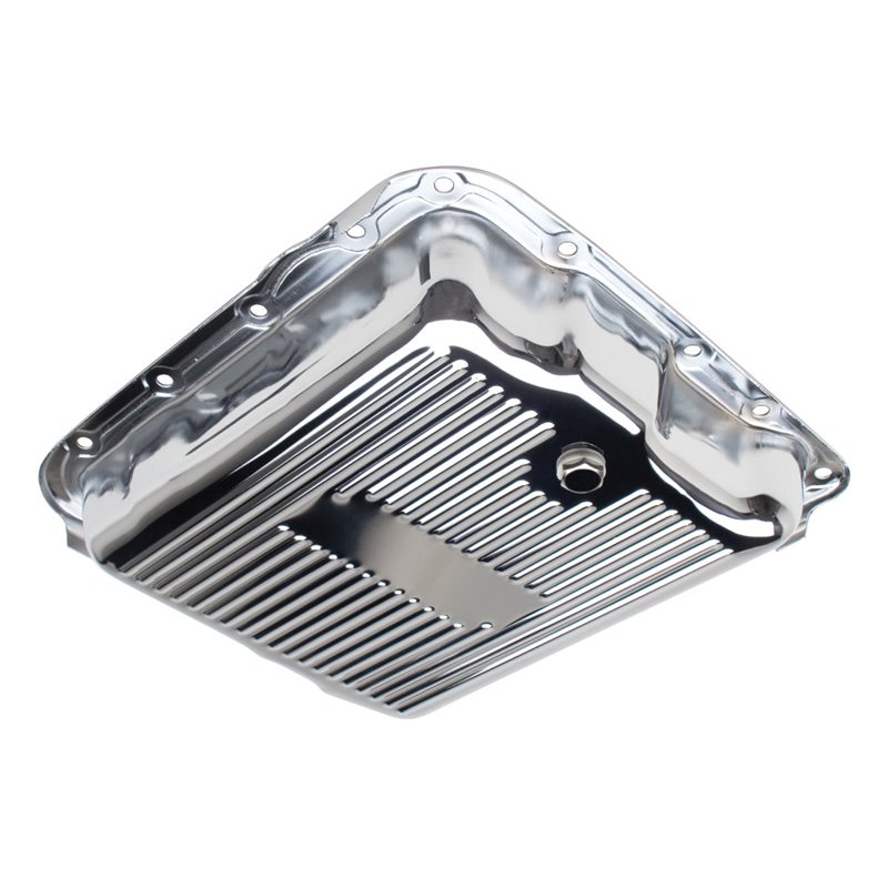 Trans-Dapt | 700R4/4L60E-CHROME Transmission Pan; Stock Capacity; Stock Depth; FINNED Bottom