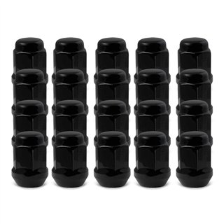 RHI | Lug Nuts (16 + 4 Locks) - Closed End, Bulge Acorn (18 Point) - Black Chrome  - 12x1.5 X 35mm (1.38")