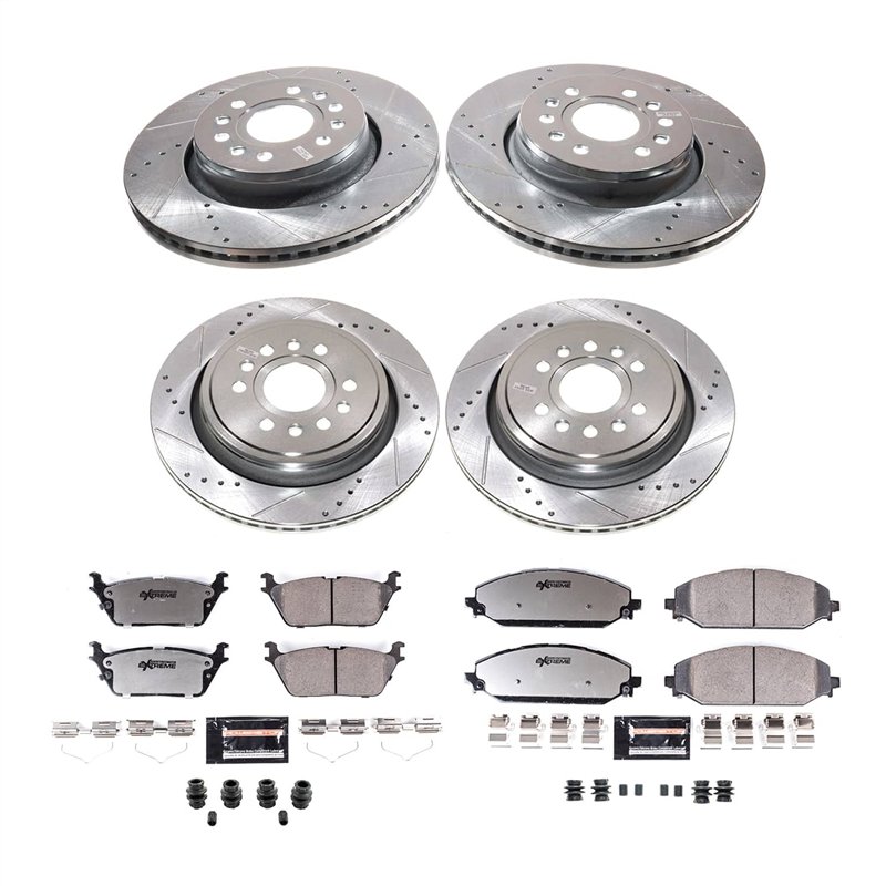 PowerStop | Z36 Truck and SUV Carbon-Fiber Ceramic Brake Pad and Drilled/Slotted Rotor Kit - Front and Rear