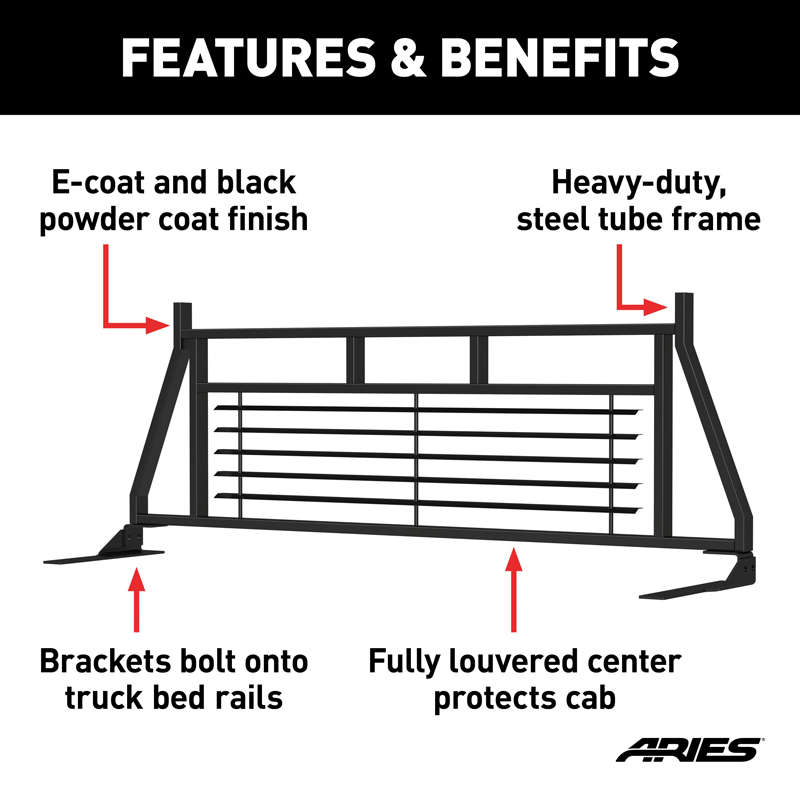 ARIES | Classic Black Steel Headache Rack - F-150 2015-2020 ARIES Cab & Bed Racks