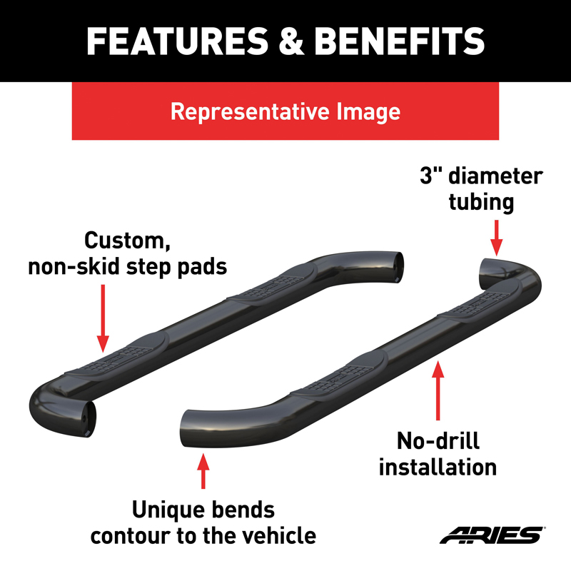 ARIES | 3" Round Black Stainless Side Bars - Chevrolet / GMC 2007-2019 ARIES Step Bars