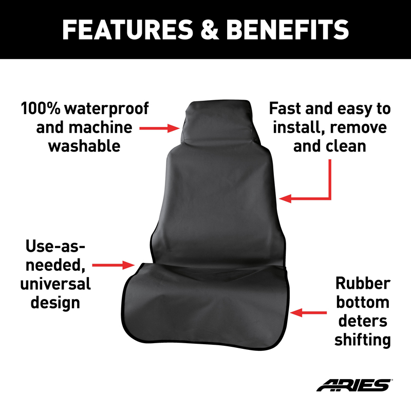 ARIES | Seat Defender 58" x 23" Removable Waterproof Black Bucket Seat Cover