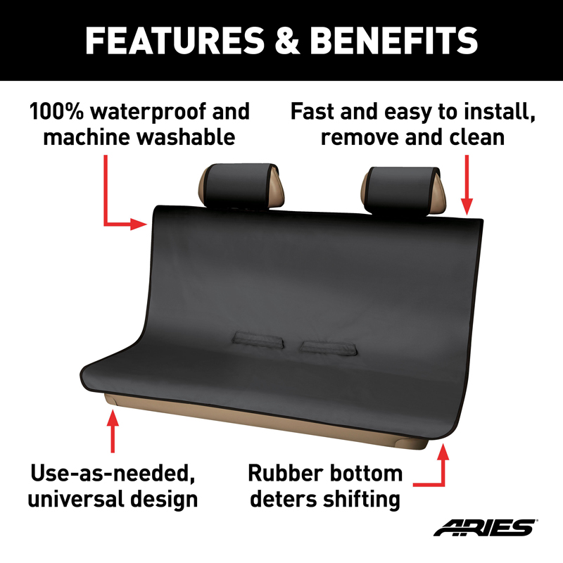 ARIES | Seat Defender 58" x 55" Removable Waterproof Black Bench Seat Cover