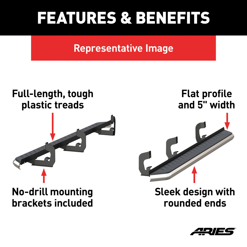 ARIES | AeroTread 5" x 76" Polished Stainless Running Boards - Traverse / Acadia / Acadia Limited 3.6L 2009-2017 ARIES Step Bars
