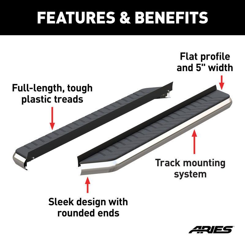 ARIES | AeroTread 5" x 70" Polished Stainless Running Boards (No Brackets) - Acura / Ford / Honda / Hyundai / Jeep / Nissan / To