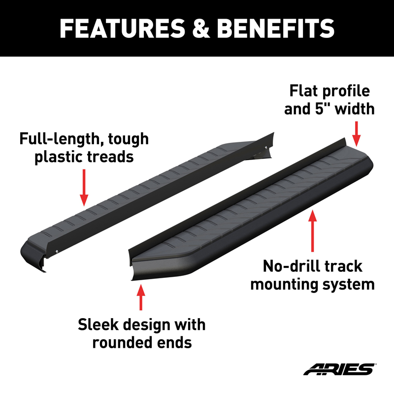ARIES | AeroTread 5" x 67" Black Stainless Running Boards (No Brackets) - Chevrolet / GMC / Honda / Hyundai / Jeep / Kia / To...
