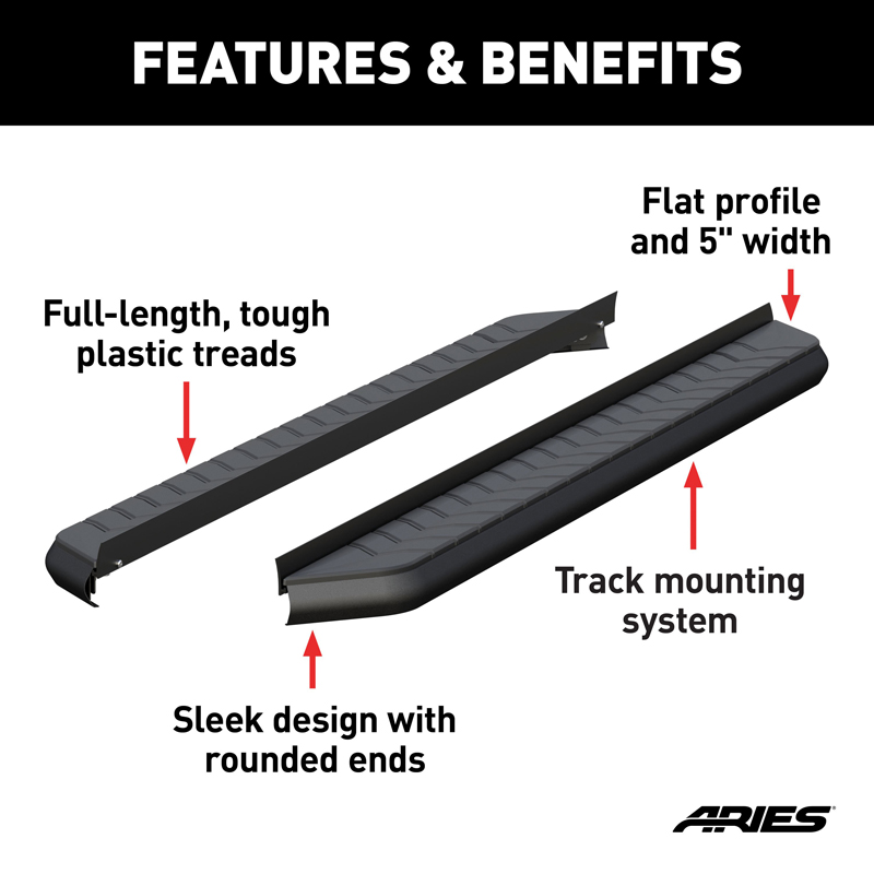ARIES | AeroTread 5" x 70" Black Stainless Running Boards (No Brackets) - Acura / Ford / Honda / Hyundai / Jeep / Nissan / Toyot