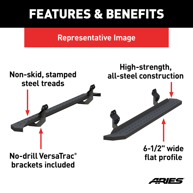 ARIES | RidgeStep 6-1/2" x 85" Black Steel Running Boards - Ram 1500 / Classic / 2500 / 3500 2011-2022 ARIES Step Bars
