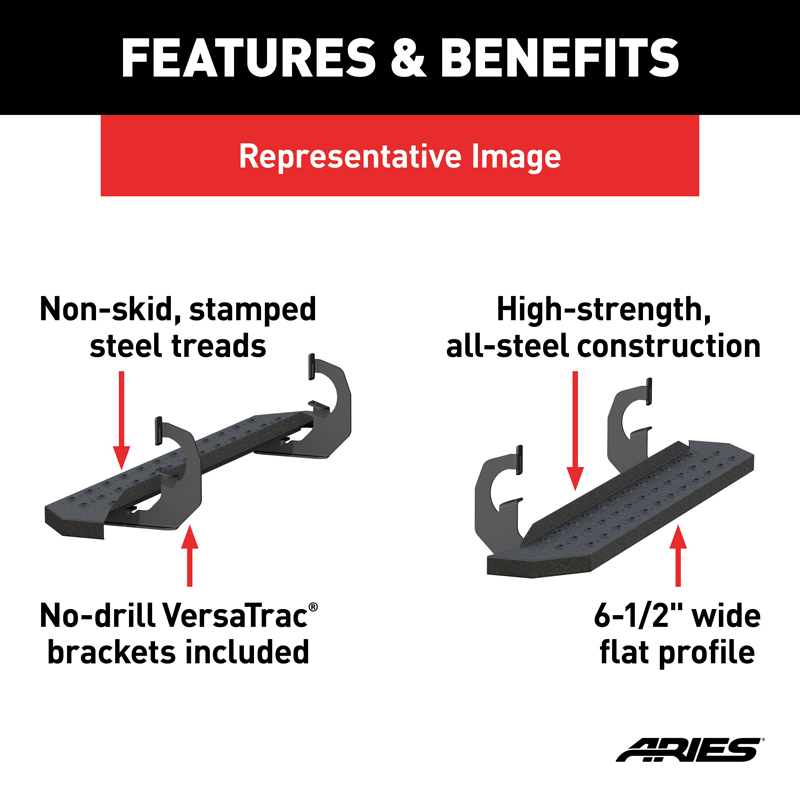 ARIES | RidgeStep 6-1/2" x 53" Black Steel Running Boards - F-150 2004-2014 ARIES Step Bars