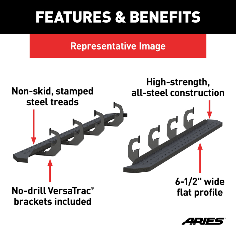 ARIES | RidgeStep 6-1/2" x 91" Black Steel Running Boards - F-150 / Lightning / F-250 / F-350 2015-2023 ARIES Step Bars