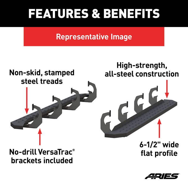 ARIES | RidgeStep 6-1/2" x 75" Black Steel Running Boards - F-250 / F-350 2000-2016 ARIES Step Bars