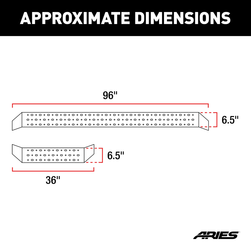 ARIES | RidgeStep 6-1/2" x 96", 36" Black Steel Running Boards