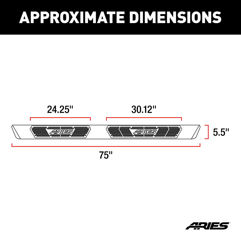 ARIES | AscentStep 5-1/2" x 75" Black Steel Running Boards (No Brackets) - Chevrolet / Dodge / Ford 2000-2023 ARIES Step Bars