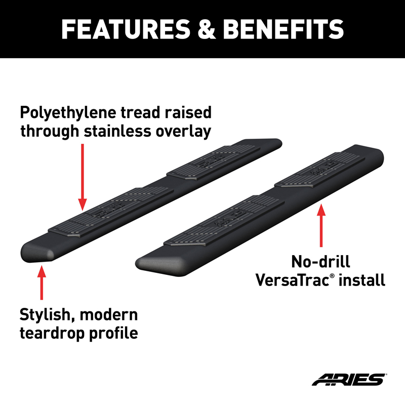 ARIES | AscentStep 5-1/2" x 75" Black Steel Running Boards (No Brackets) - Chevrolet / Dodge / Ford 2000-2023 ARIES Step Bars