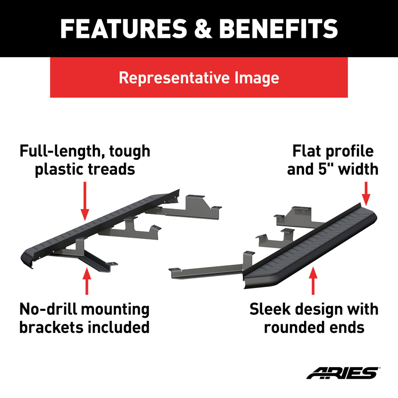 ARIES | AeroTread 5" x 73" Black Stainless Running Boards - Durango 3.6L / 5.7L / 6.4L 2011-2018