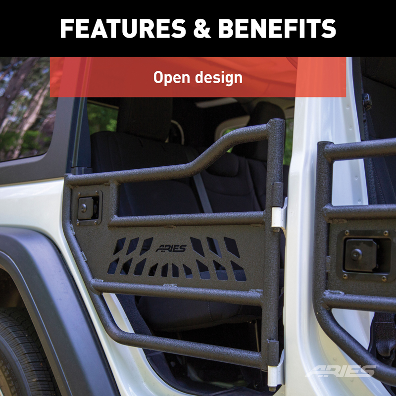 ARIES | Aluminum Rear Tube Doors - Gladiator / Wrangler (JL) Unlimited 2018-2022
