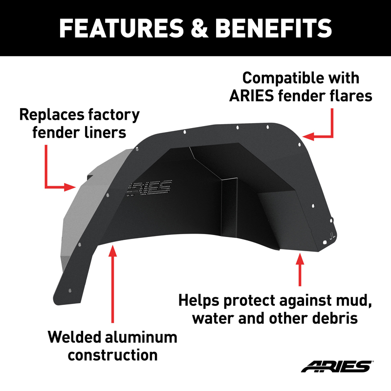 ARIES | Aluminum Rear Inner Fender Liners - Wrangler (JL) Unlimited 2018-2022