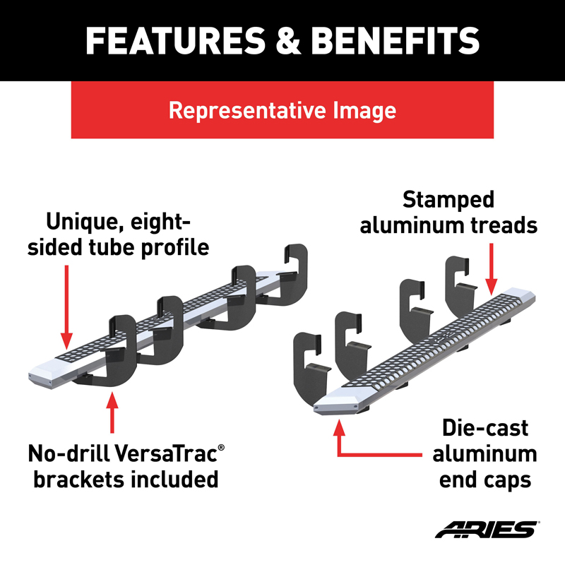 ARIES | AdvantEDGE 5-1/2" x 91" Chrome Aluminum Side Bars - Silverado / Sierra 2500 HD / 3500 HD 6.6L 2007-2019