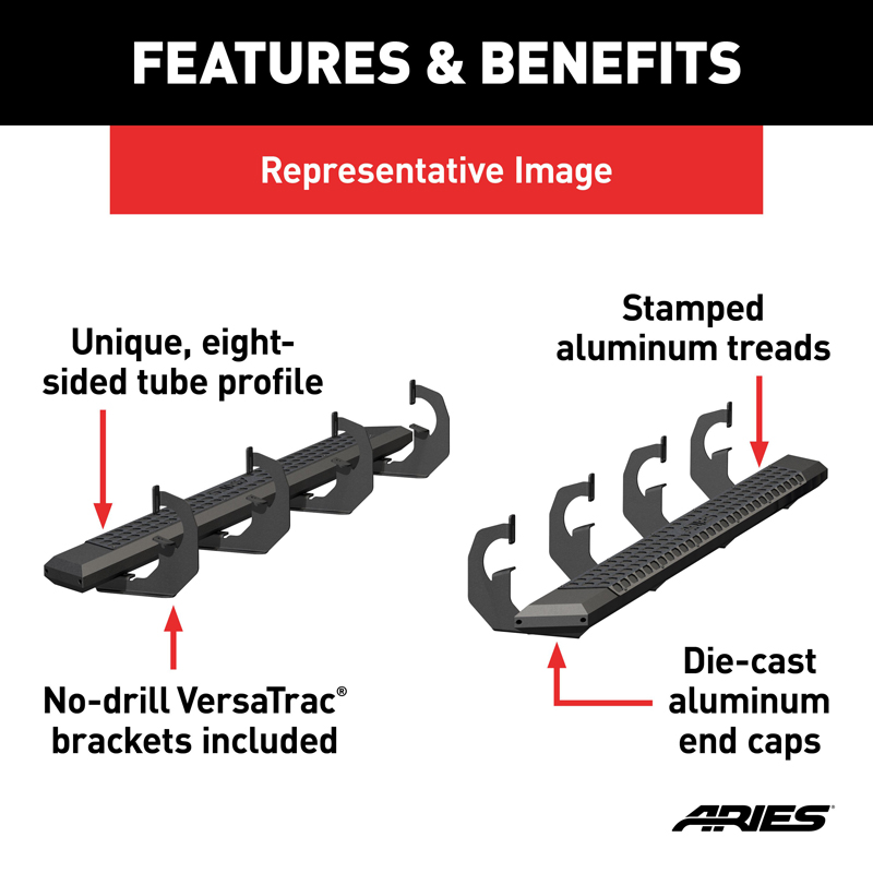 ARIES | AdvantEDGE 5-1/2" x 75" Black Aluminum Side Bars - Ram 1500 / Classic 2009-2022