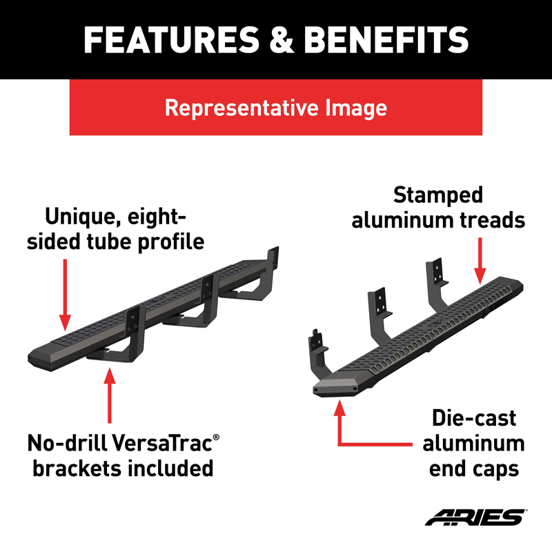 ARIES | AdvantEDGE 5-1/2" x 85" Black Aluminum Side Bars - Ram 1500 / Classic / 2500 / 3500 2009-2022 ARIES Step Bars