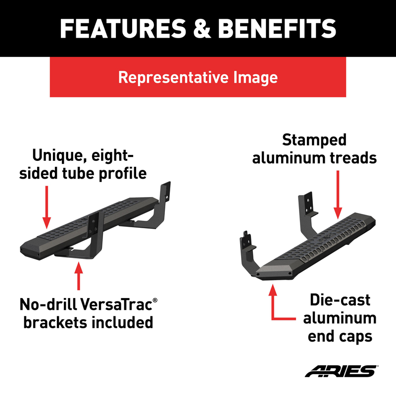 ARIES | AdvantEDGE 5-1/2" x 53" Black Aluminum Side Bars - F-150 / F-250 / F-350 2015-2023