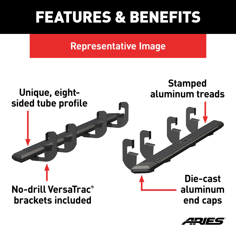 ARIES | AdvantEDGE 5-1/2" x 91" Black Aluminum Side Bars - F-250 / F-350 2000-2016