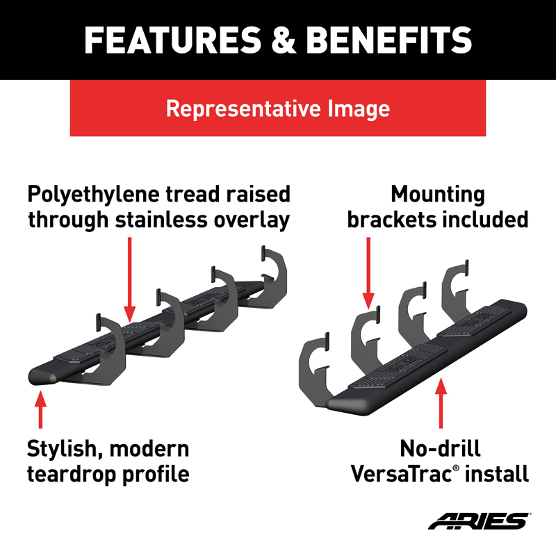 ARIES | AscentStep 5-1/2" x 75" Black Steel Running Boards - F-250 / F-350 2000-2016 ARIES Step Bars