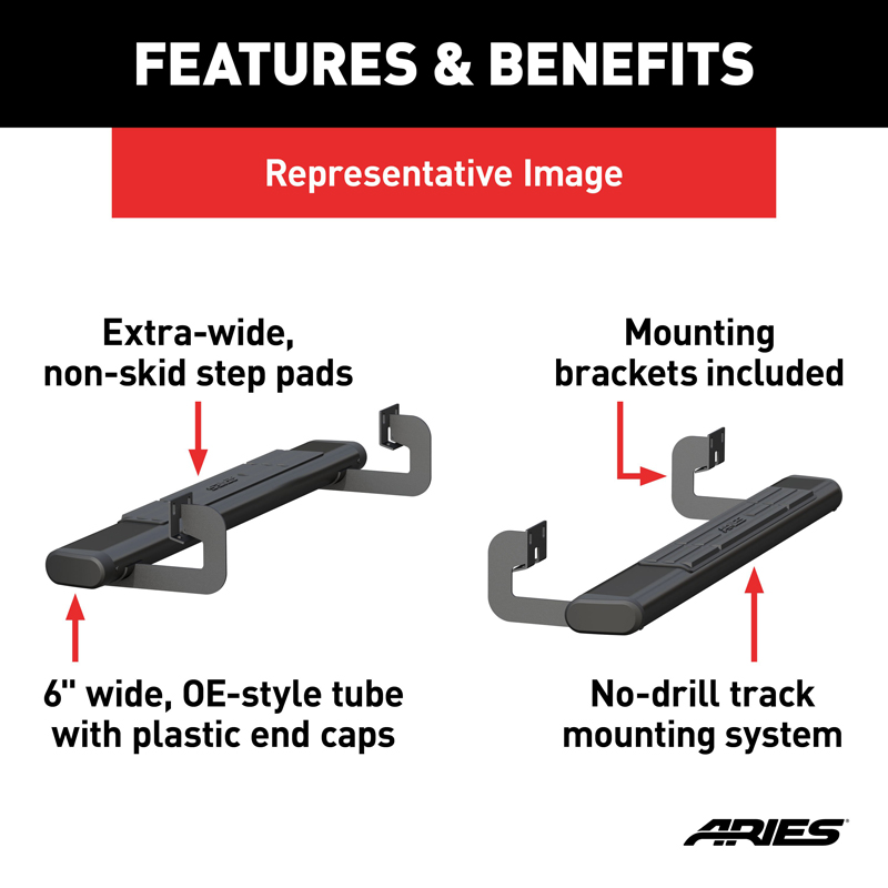 ARIES | 6" x 53" Black Aluminum Oval Side Bars - F-250 / F-350 2000-2016 ARIES Step Bars