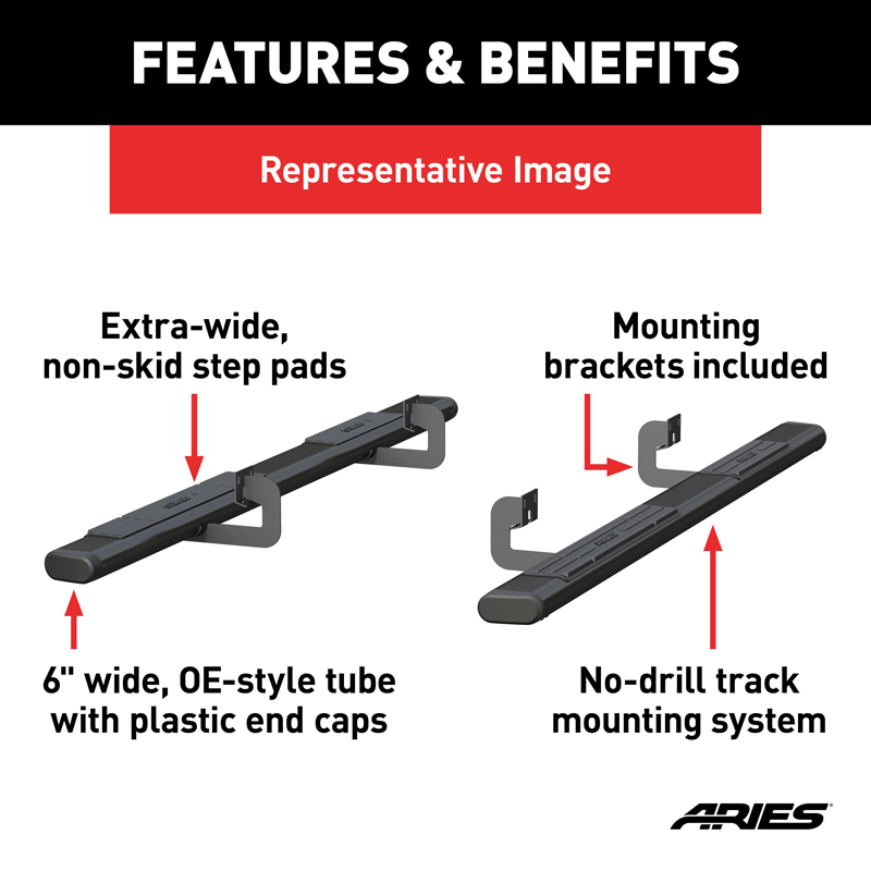 ARIES | 6" x 91" Black Aluminum Oval Side Bars - F-250 / F-350 2000-2016