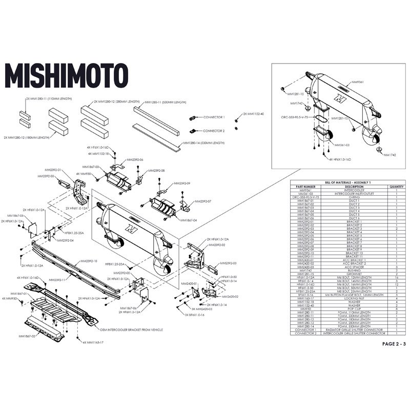 Mishimoto | High-mount Intercooler Kit, 2021+ Ford Bronco 2.3L, Silver Core, Polished Pipes - Bronco 2.3T 2021-2023