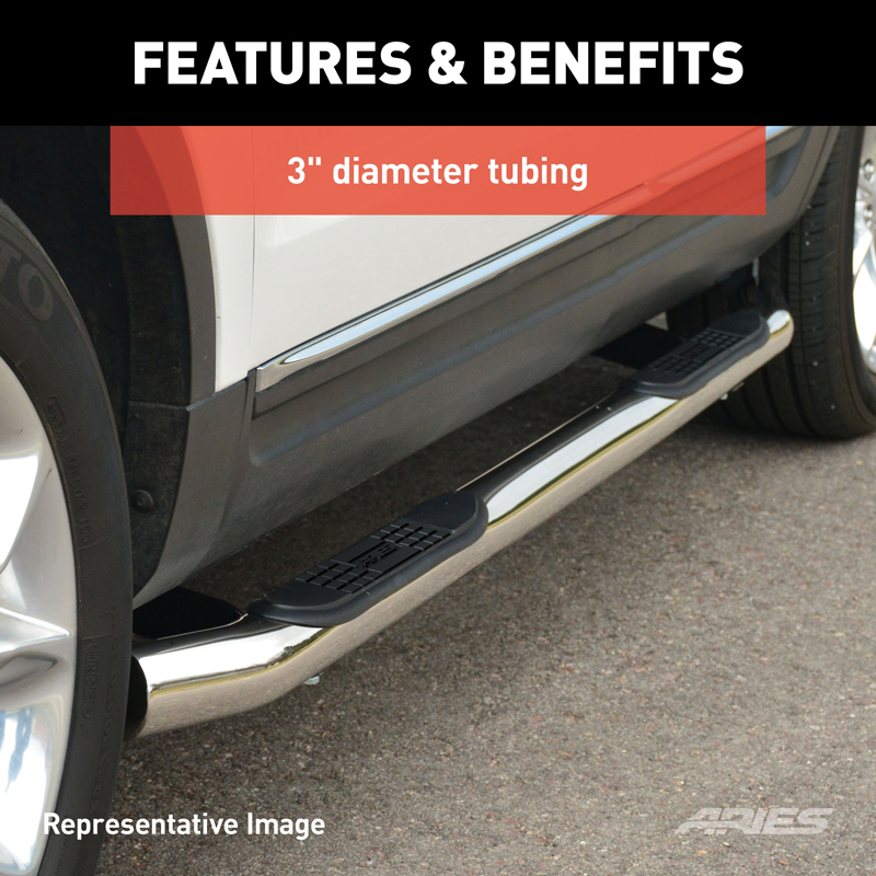 ARIES | 3" Round Polished Stainless Side Bars - Chevrolet / GMC 2001-2014 ARIES Step Bars