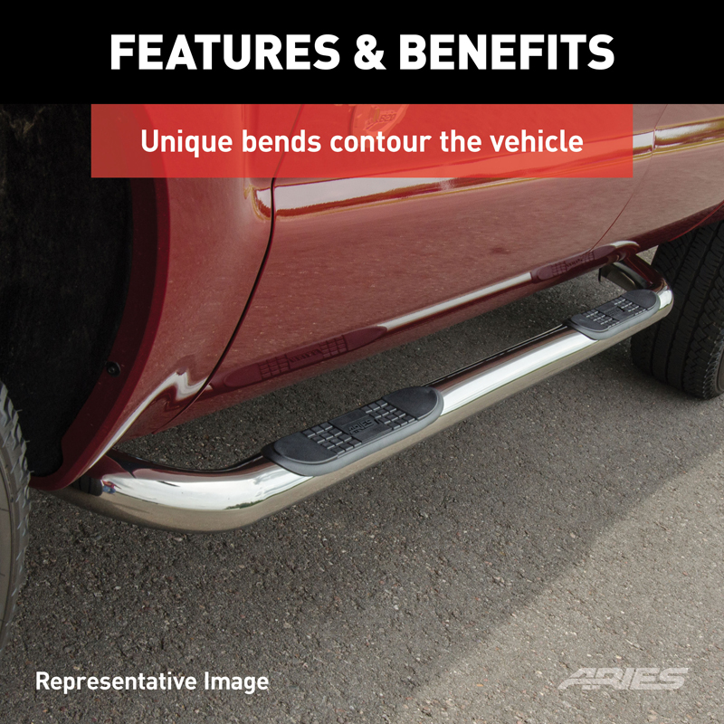 ARIES | 3" Round Polished Stainless Side Bars - Chevrolet / GMC 2001-2014 ARIES Step Bars