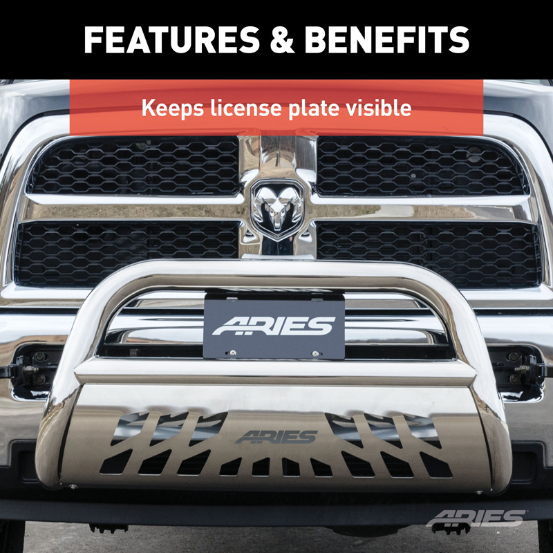 ARIES | 3" Bull Bar License Plate Bracket ARIES License Plate Frame & Bracket