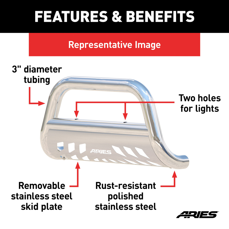 ARIES | 3" Polished Stainless Bull Bar - Tacoma 2.7L / 4.0L 2005-2015