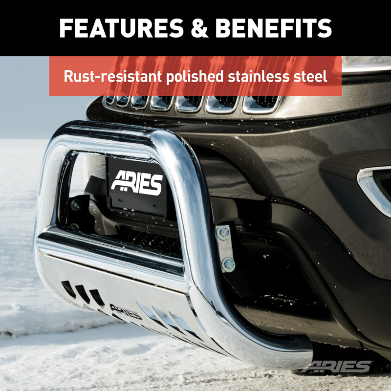 ARIES | 3" Polished Stainless Bull Bar - Silverado / Sierra 2500 HD / 3500 HD 6.0L / 6.6L 2009-2019