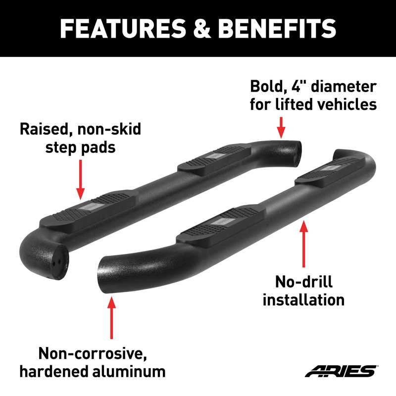 ARIES | Big Step 4" Black Aluminum Round Side Bars - Tacoma 2.7L / 3.5L / 4.0L 2005-2022